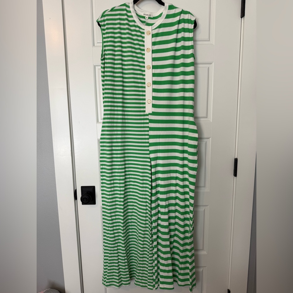 Wishlist Green and White Striped Sleeveless Jumpsuit